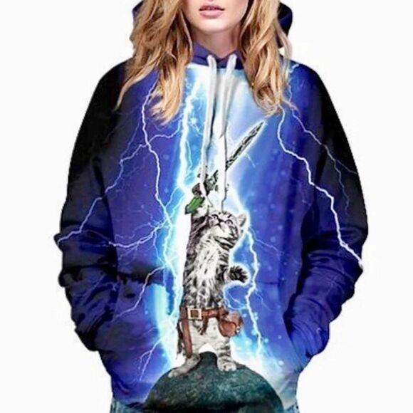3D Lightning Graphic unisex Pullover Hoodie - Picture 5 of 8